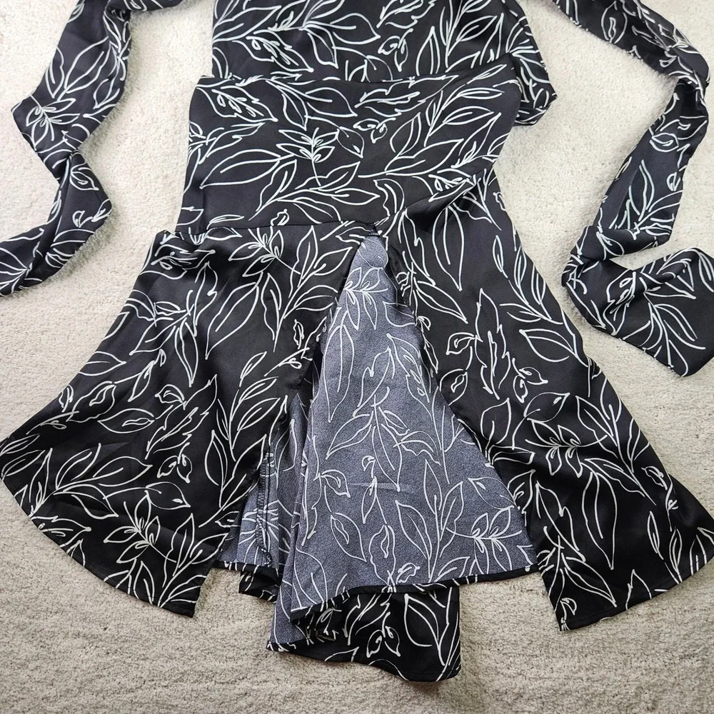 Blu Pepper Anthropologie Black White Floral Maxi‎ Dress Sleeveless Slit Tie Sz M